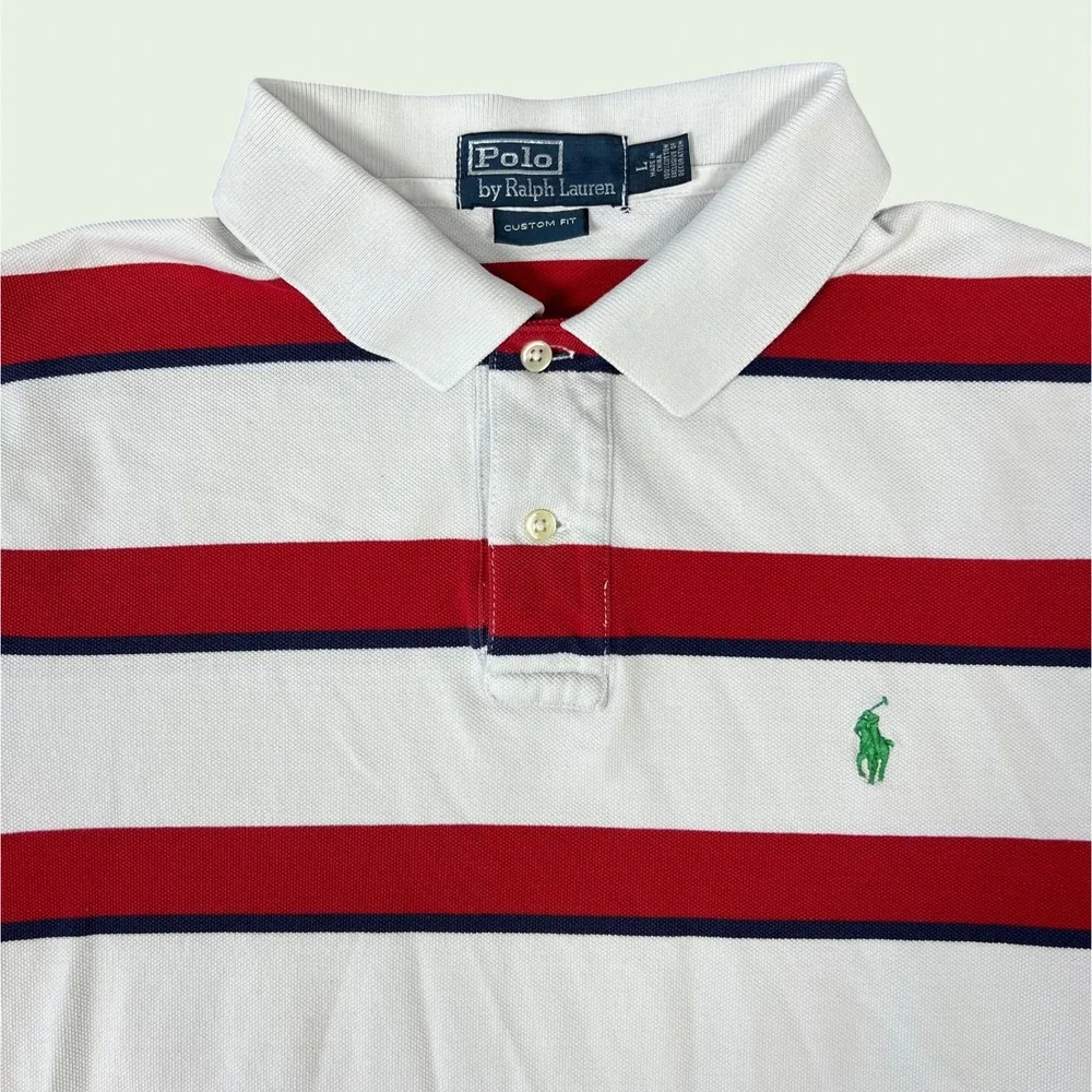 Vintage Polo Ralph Lauren Polo Shirt Men's Large Red White Striped Custom Fit
